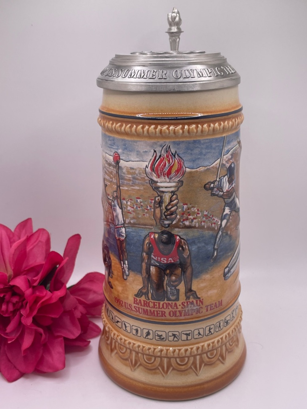 1992 US Summer Olympic Team Anheuser-Busch Commemorative Lidded Beer Stein